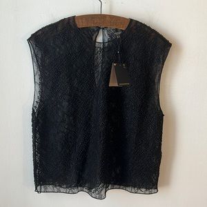 Massimo Dutti NWT Black Lace Top With Heavy Beading.  Size Small.